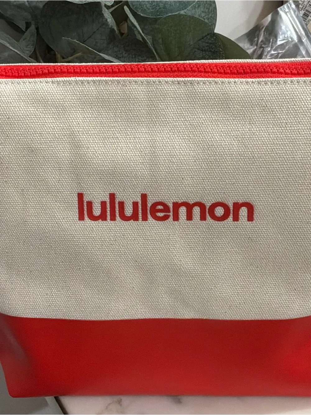 lululemon athletica Canvas Wordmark Pouch - Natural/Cherry Ember